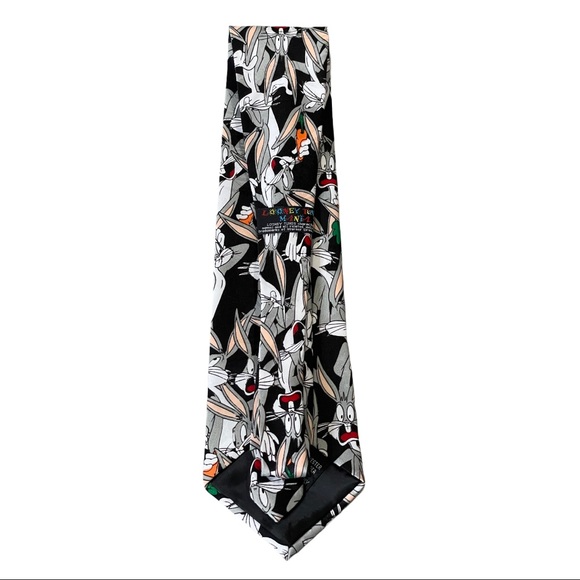 Vintage silk tie Looney Tunes Mania Bugs Bunny necktie Novelty tie Satin - Picture 3 of 5